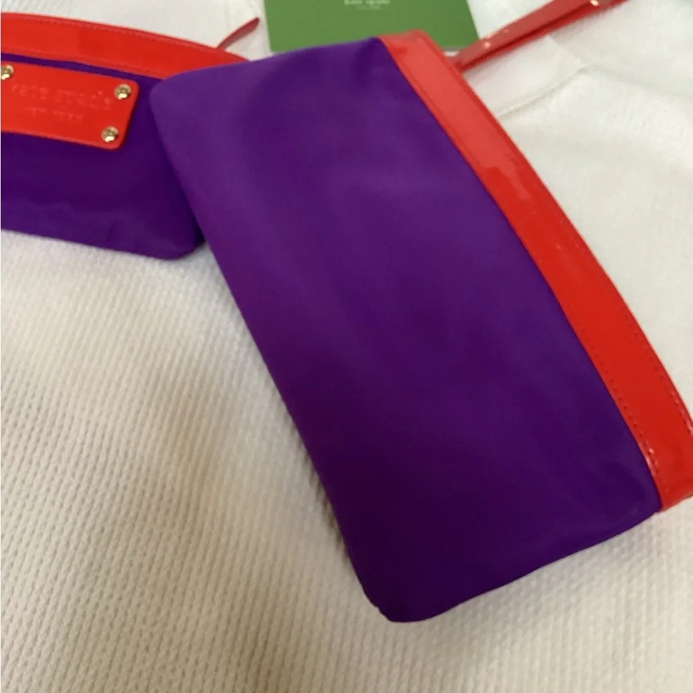 kate spade PurpleNylon and Red Patent Leather Zipper 2 pc Pouch set.  NWT - Picture 12 of 13